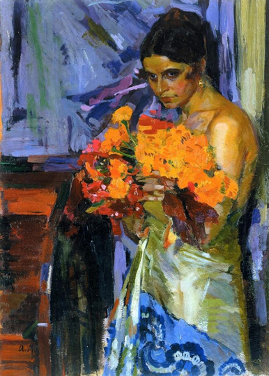 Image - Oleksander Murashko: Woman with Nasturtiums (1918).  